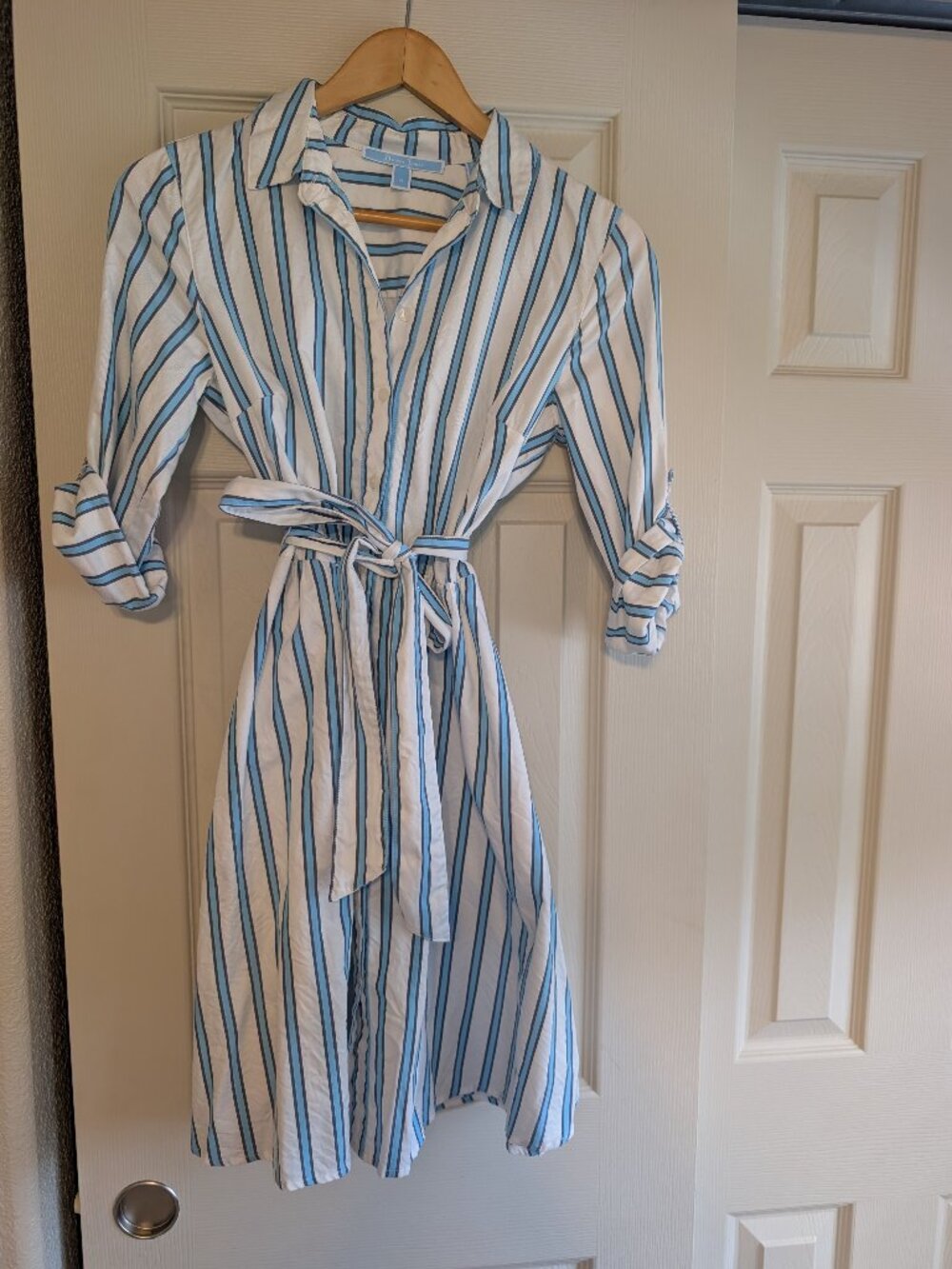 Draper James shirtdress, white and blue stripes, size 4
